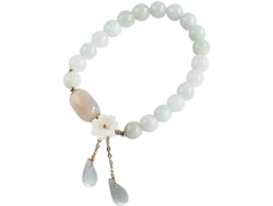 Pulsera De Jade Blanco Natural Para Mujer, Elegante Pulsera Elástica Con Cuentas.