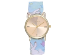 Reloj De Pulsera De Piel Sintética Con Estampado Floral, Esfera Redonda Para Hombre Y Mujer, Movimiento De Cuarzo (azul).