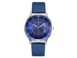 Reloj De Pulsera Hombre De Moda Con Dial Redondo Cuero Pu Calendario Cuarzo Azul Plata