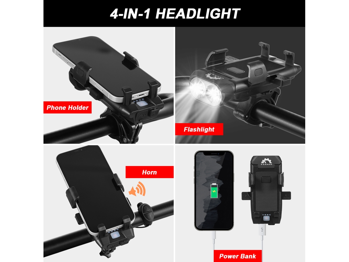 Kit De Luces Delanteras Y Traseras Para Bicicleta, Recargable Por Usb, Con Soporte Para Teléfono Móvil Y Bocina Impermeable.
