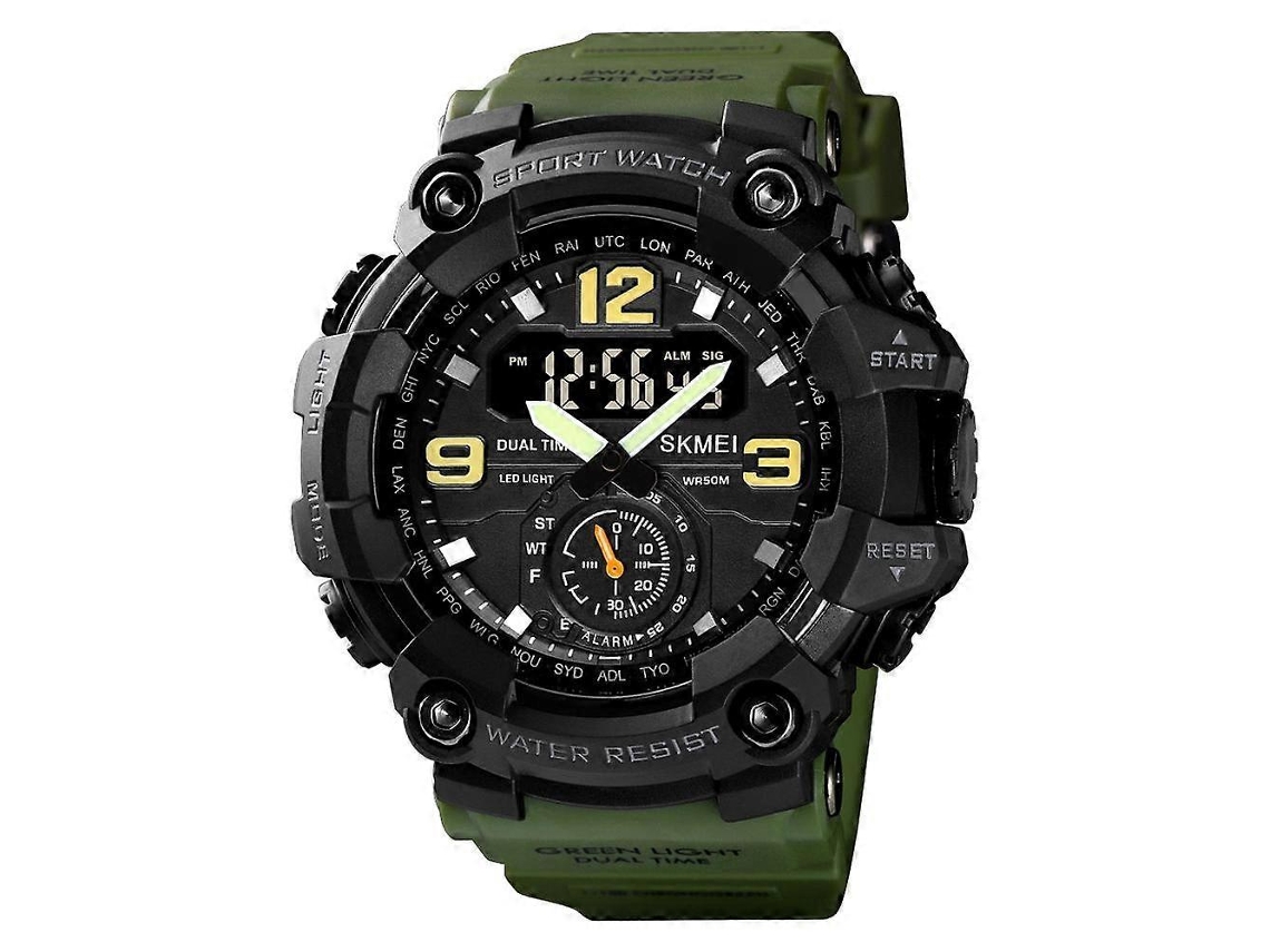 Reloj deportivo digital Skmei 1637 para hombre, de plástico, resistente a golpes, con esfera grande, color verde militar, Hengrongshen