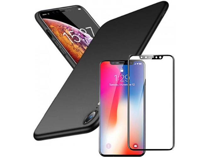 Kit Funda y Protector Cristal 5D iPhone XR SlimShield Negro