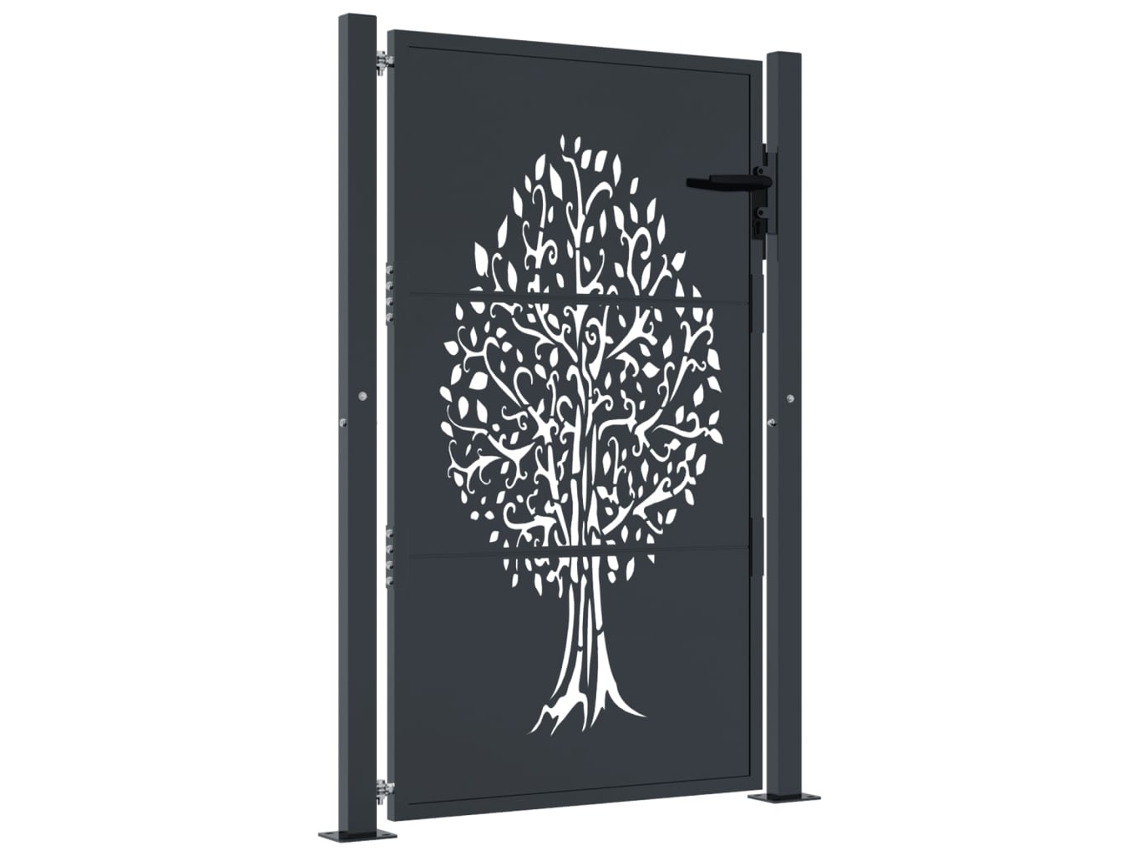 Maison Exclusive - Puerta De Jardín Acero Gris Antracita Diseño Árbol 100x150 Cm