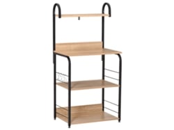 Mueble de cocina con microondas, 4 estantes, 4 ganchos, acero y madera, 125 cm