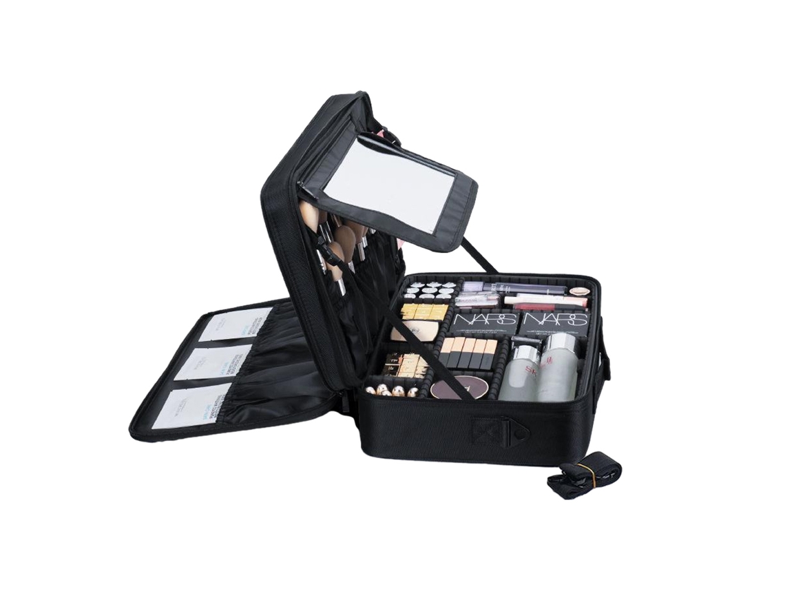 Nécessaire Resistente De Mujer Truyuety Maquillaje Viaje Duradera Nailon Ranuras Elásticas Brochas Negro (42x30x15cm)