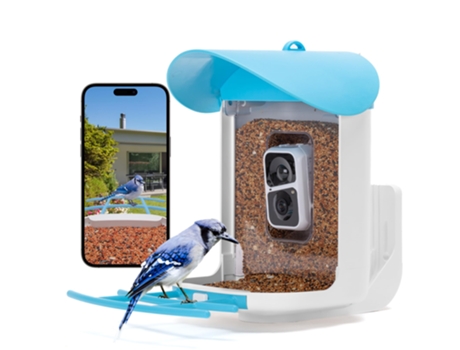 Comedero para pájaros con energía solar con cámara, reconocimiento AI, cámara inteligente para pájaros HD 1080P, WiFi inalámbrico, casa para pájaro...