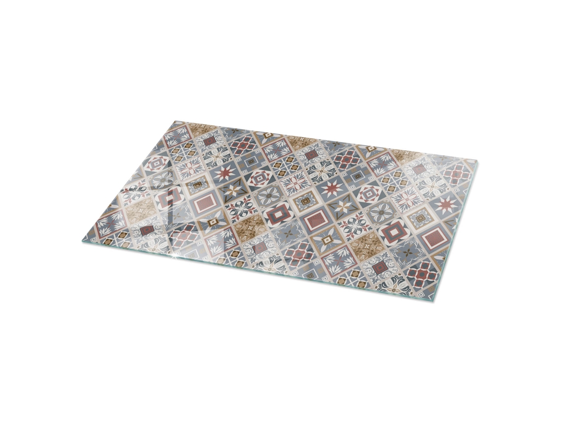 Tablero de cristal rectangular (140 x 70 cm - Diseño de mosaico con adornos - Gris)