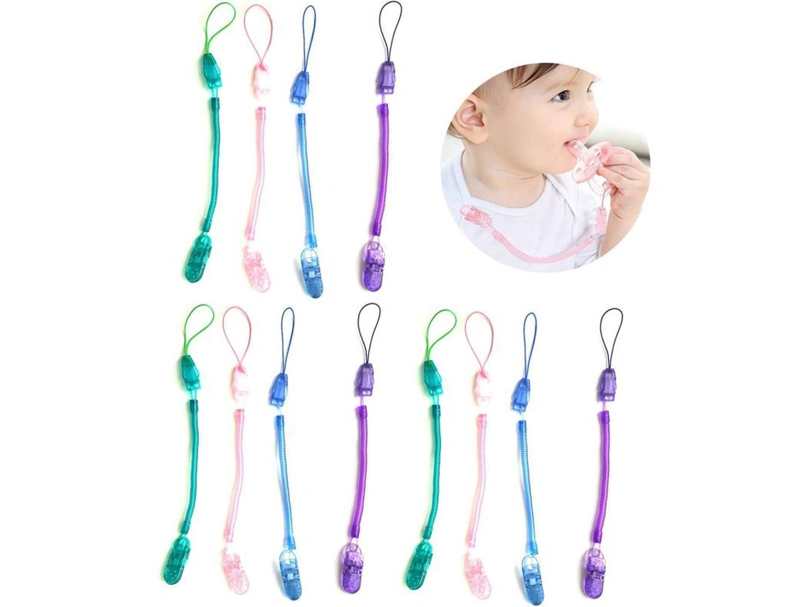 Clips Para Chupetes, 12 Unidades Ajustables, Diseño Multicolor, Para Bebés Unisex (niños Y Niñas).