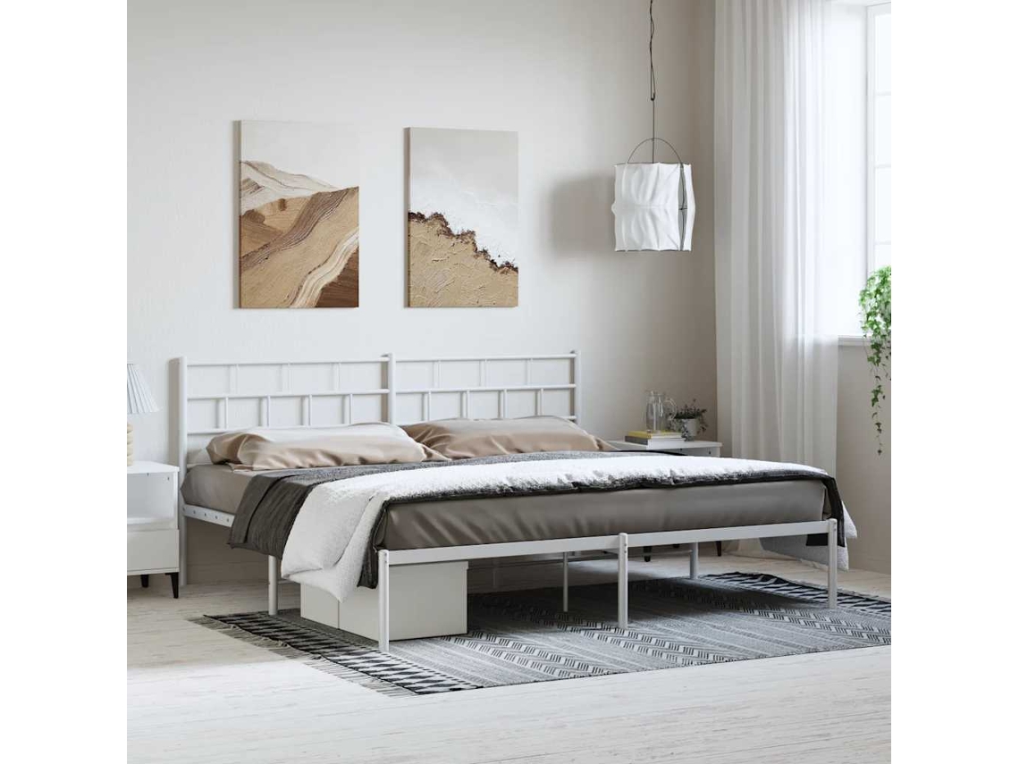 Estructura Cama Sin Colchón Con Cabecero Metal Blanco 193x203cm