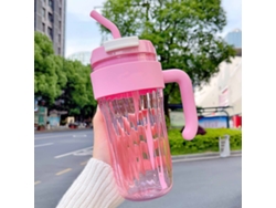 Botella de agua portátil con pajita, rosa, 920 ml, a prueba de fugas.
