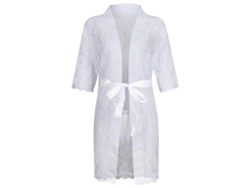 Bata De Seda Transparente De Encaje Floral Para Hombre Con Cinturón Y Tanga Manga Corta Xxl Blanco Xxl Blanco
