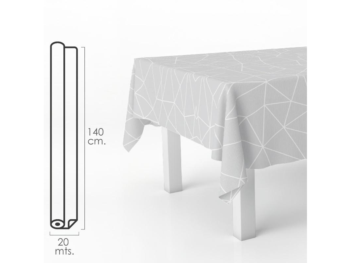 Mantel Hule Rectangular Geometrico Gris. Impermeable Antimanchas PVC 140 cm x 20 metros. Rollo Recortable. Interior y Exterior ORYX