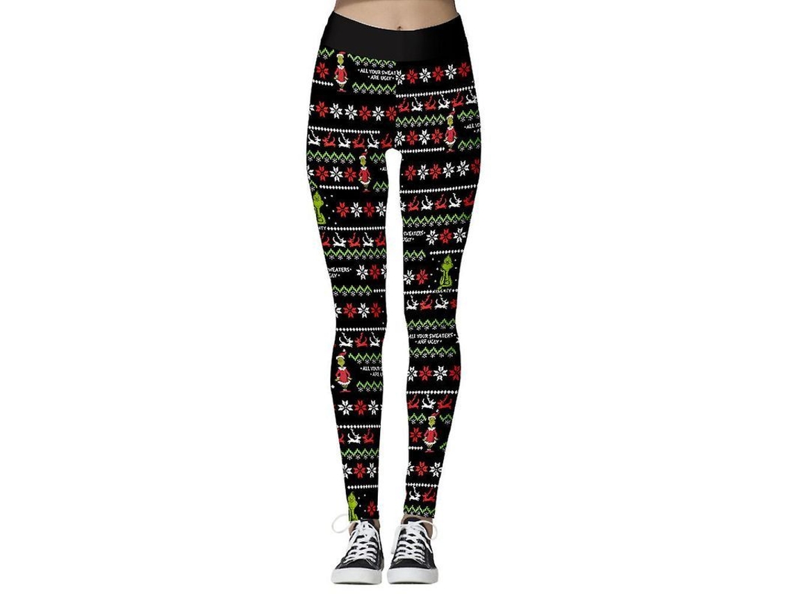 2026-leggings De Navidad Para Mujer De Cintura Alta Estampados Grinch Rayas Y Copos De Nieve Elásticos Skinny Regalo