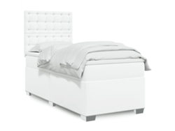 Cama Box Spring Con Colchón Cuero Sintético Blanco 90x190 Cm
