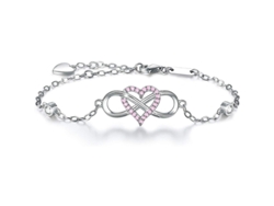 Pulsera De Plata S925 Con Forma De Corazón En Forma De 8, Estilo Europeo Y Americano, Con Incrustaciones De Diamantes, Modelo Forever Love (piedra Rosa)
