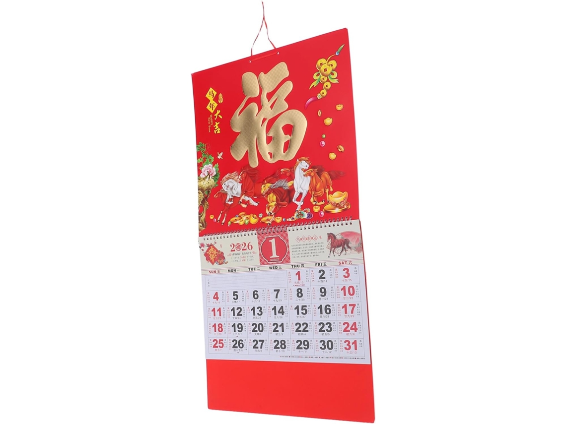 Calendário De Parede Do Ano Do Cavalo Com Detalhes Em Folha De Ouro, Tradicional Chinês Para Feng Shui,