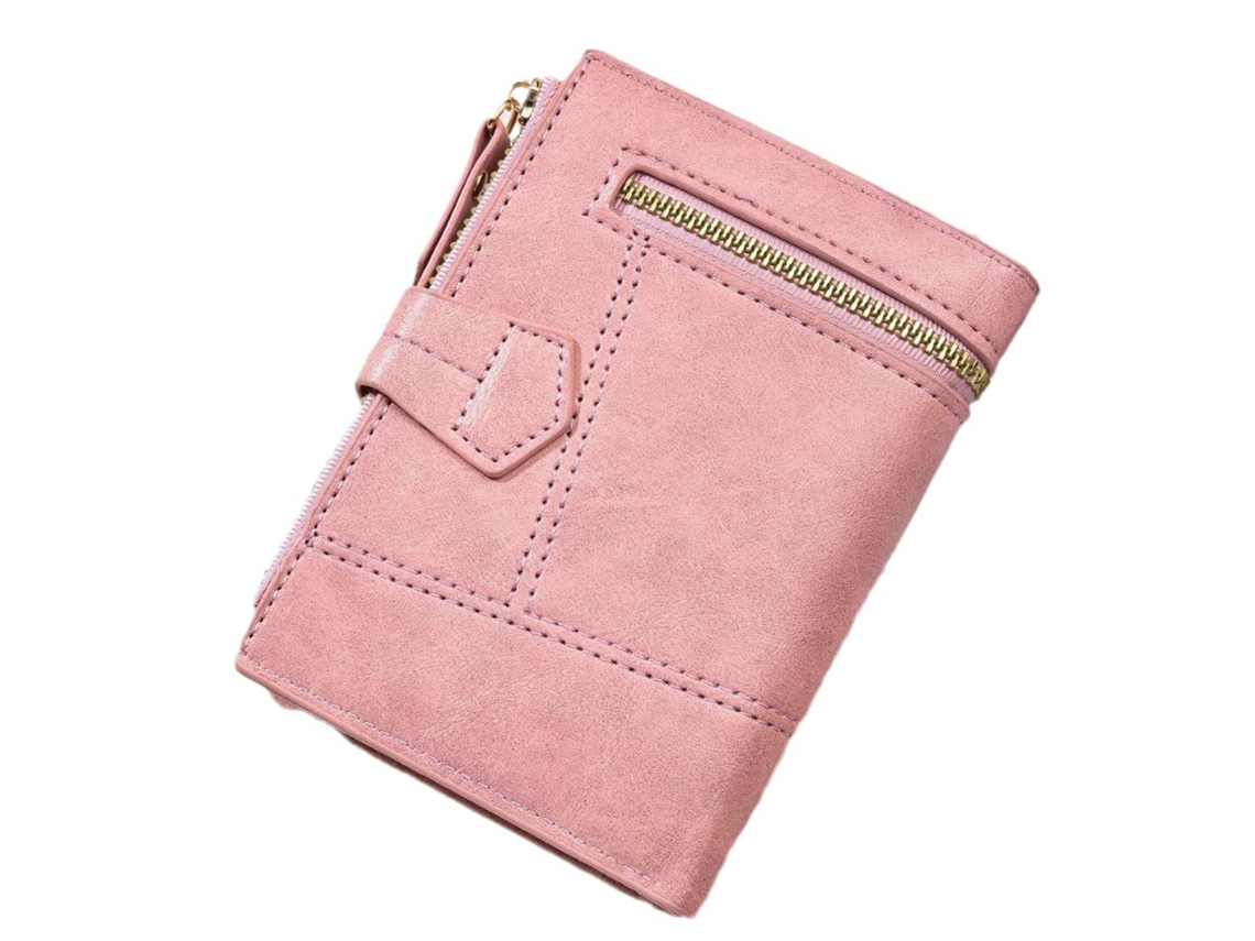 Carteira Feminina De Couro Pu Pequena Com Múltiplas Ranhuras Portátil Para Cartões E Moedas Rosa
