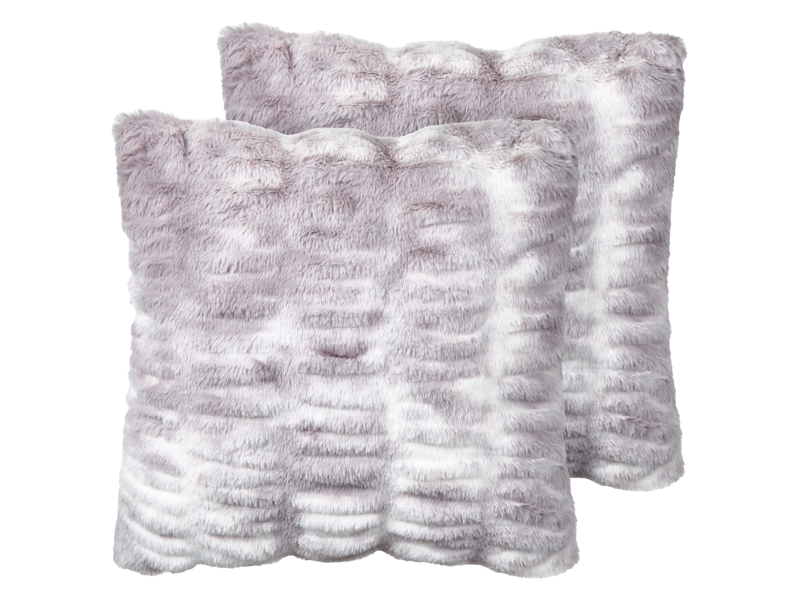 Conjunto De 2 Almofadas Decorativas Beliani Macodes De Pelo Sintético Cinzento 45x45x14