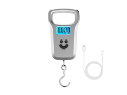 Báscula electrónica portátil para equipaje, batería de 50 kg, recargable, doble propósito, color plateado