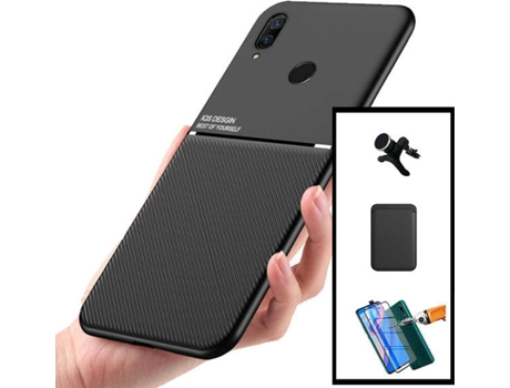 Kit Carcasa, Protector 5D y Soporte Magnético Reforzado Huawei P Smart Z PHONECARE Magnetic Lux, Magentic Wallet Negro