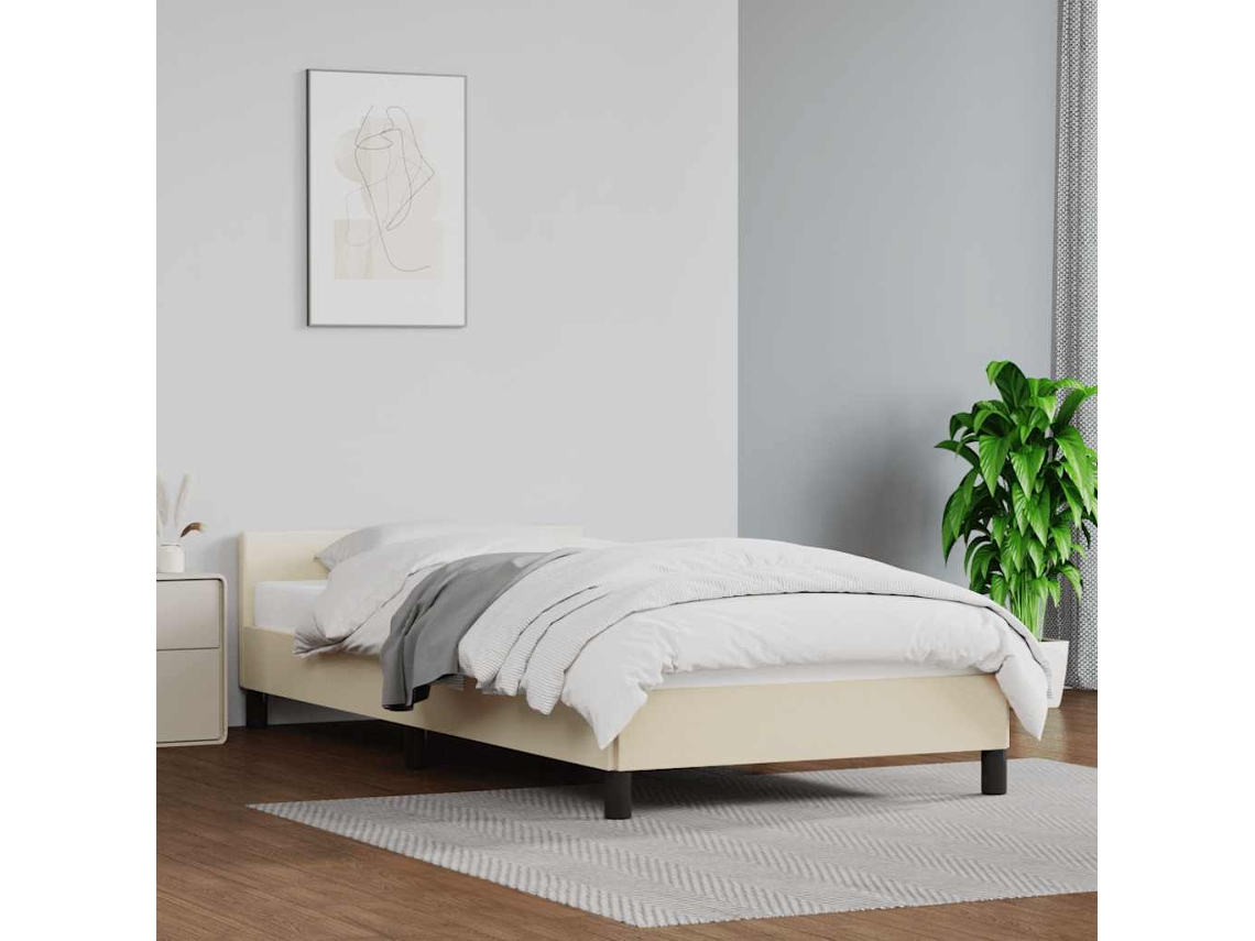 Estructura De Cama Con Cabecero Sin Colchón Crema 90x200 Cm