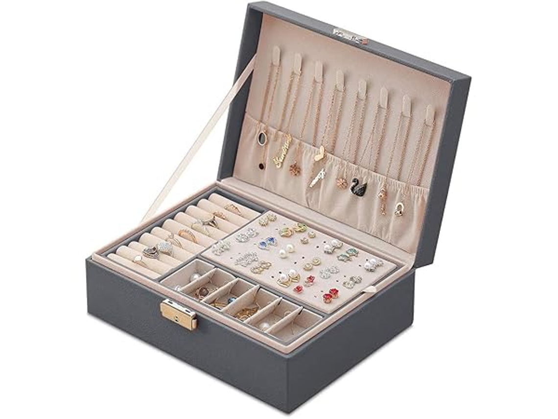 Caja De Joyas Para Mujer, Dos Pisos, Piel Sintética, Guardar Joyas, Regalo Niñas Y Mujeres Impermeable Multifunción Hogar Viajes