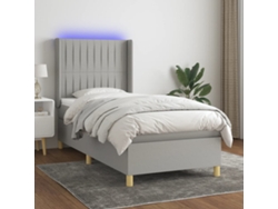 Cama box spring colchón y luces LED tela gris claro 90x200 cm