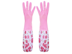 Guantes De Látex De Goma Impermeables Para Lavavajillas, Con Puños Medianos Y Largos, Con Forro Aterciopelado, Color Rosa