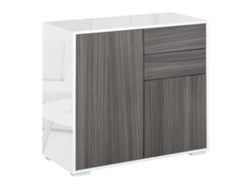 Armário com 2 gavetas, 2 portas, sistema de pressão, para casa e escritório, 79x36x74cm, cinza claro e branco