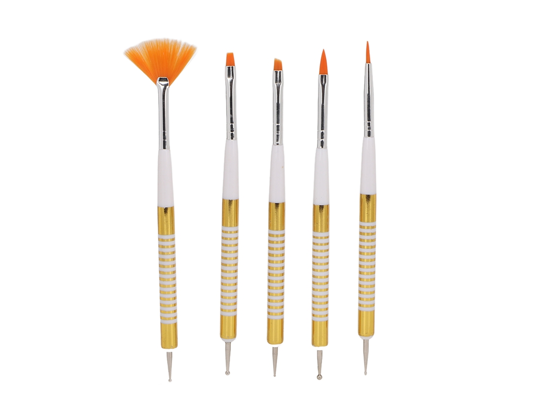 Rebe - Juego de 5 pinceles de uñas profesionales de doble punta con tapa protectora para uso en salones de belleza y en el hogar.