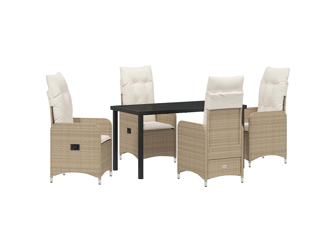Juego de comedor de jardín de 5 piezas en mimbre beige. Exclusivo de Maison.