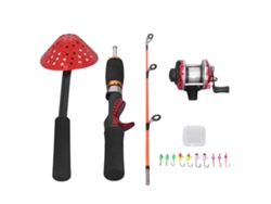 Kit de pesca en hielo con caña, carrete y sedal.
