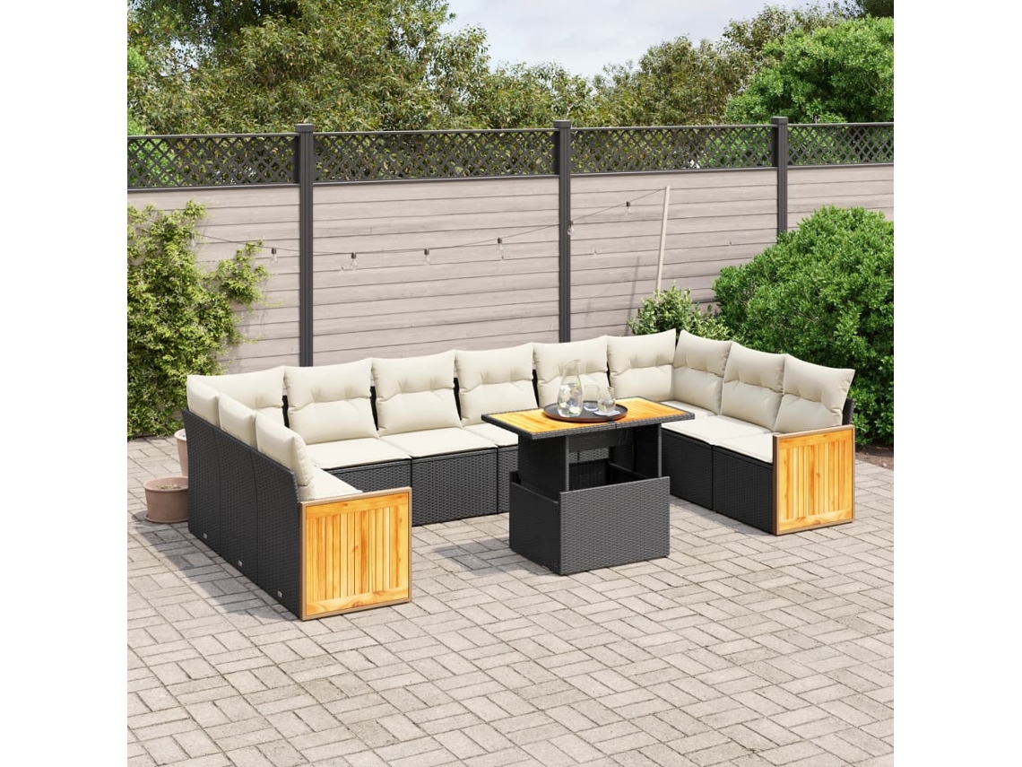 Conjunto de sofá de jardín de 11 piezas con cojines de mimbre sintético negro de DKD Home Decor