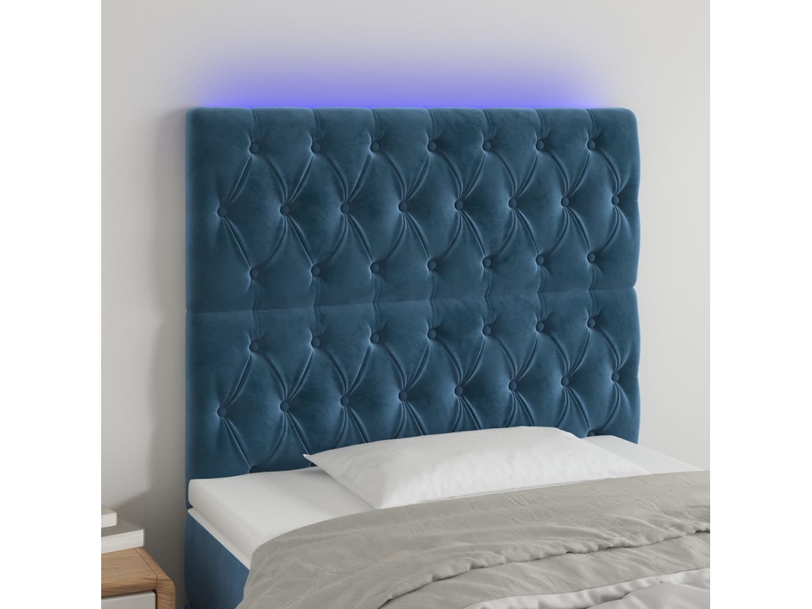 Cabecero de terciopelo con luces LED 100x7x118/128cm Azul Oscuro
