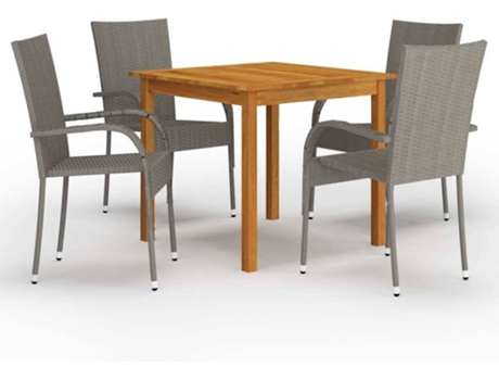 Conjunto 5 de comedor para jardín VIDAXL gris