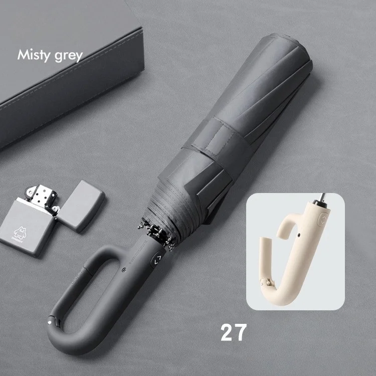 Paraguas Plegable Triple De 27 Pulgadas Con Anilla, Totalmente Automático, De Doble Pliegue, Para Negocios (gris 10k)