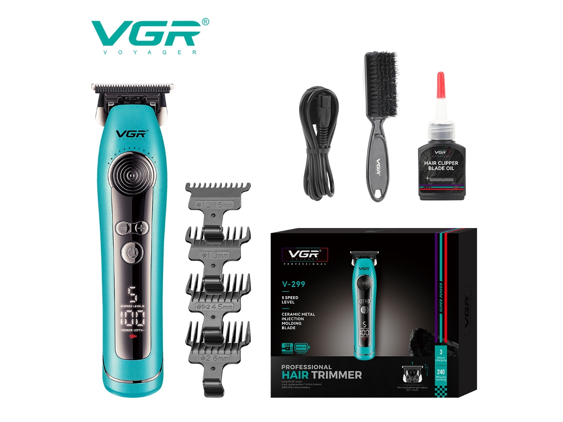Cortapelos Eléctrico (azul) De 5 Velocidades Con Pantalla Digital Y Grabado Para Cortes De Pelo Pompadour De Alta Velocidad.