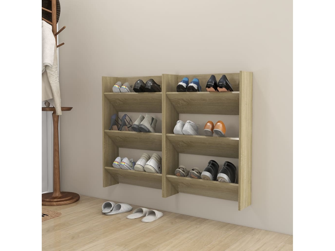 Zapatero Organizadores de Pared 2 Piezas 60X18X90 Cm Contrap. Roble Sonoma