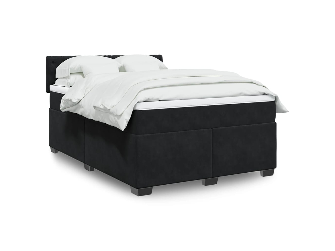 Cama Box Spring Con Colchón Terciopelo Negro 140x200 Cm