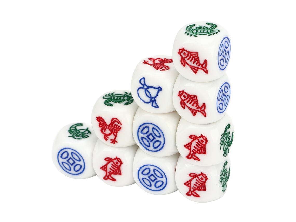 10 Dados Redondos De Plástico De 14 Mm, Blancos, Con Figuras De Animales (pez, Gamba, Cangrejo) Para Juegos De Mesa.