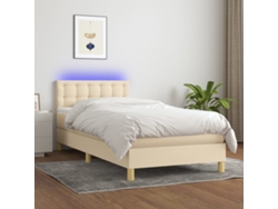 Cama Box Spring Con Colchón Y Led Tela Crema 100x200 Cm