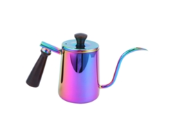 Jarra de café de acero inoxidable 304 de 700 ml con pico de cuello de cisne y mango de madera de colores.