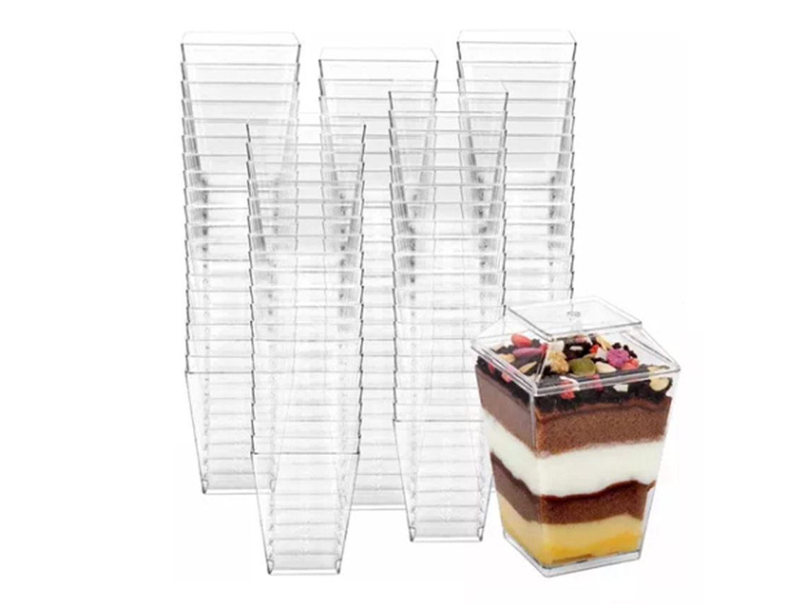 Copas De Postre Transparentes Con Tapa Reutilizables Trapezoidales Para Fruta Helado Parfait Aperitivo Fáciles De Limpiar