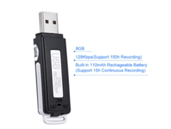 Grabadora de voz USB SK 868 de 8 GB, portátil y compacta, con grabación a 128 kbps y batería recargable.