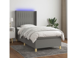 Cama Box Spring Colchón Y Luces Led Tela Gris Oscuro 90x200 Cm