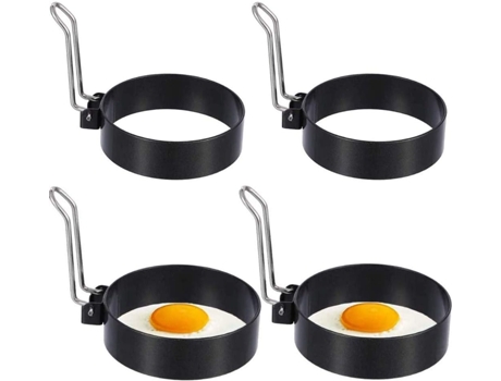 4 anillos de huevo antiadherentes, molde de huevo redondo de acero inoxidable para bollos de huevo frito y escalfado para utensilios de cocina y ca...