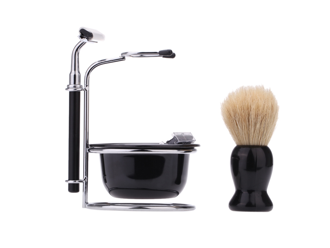 2026-kit De Afeitado Manual Para Homem 4 Em 1 Com Lâminas, Escova, Xícara E Suporte De Aço Inoxidável