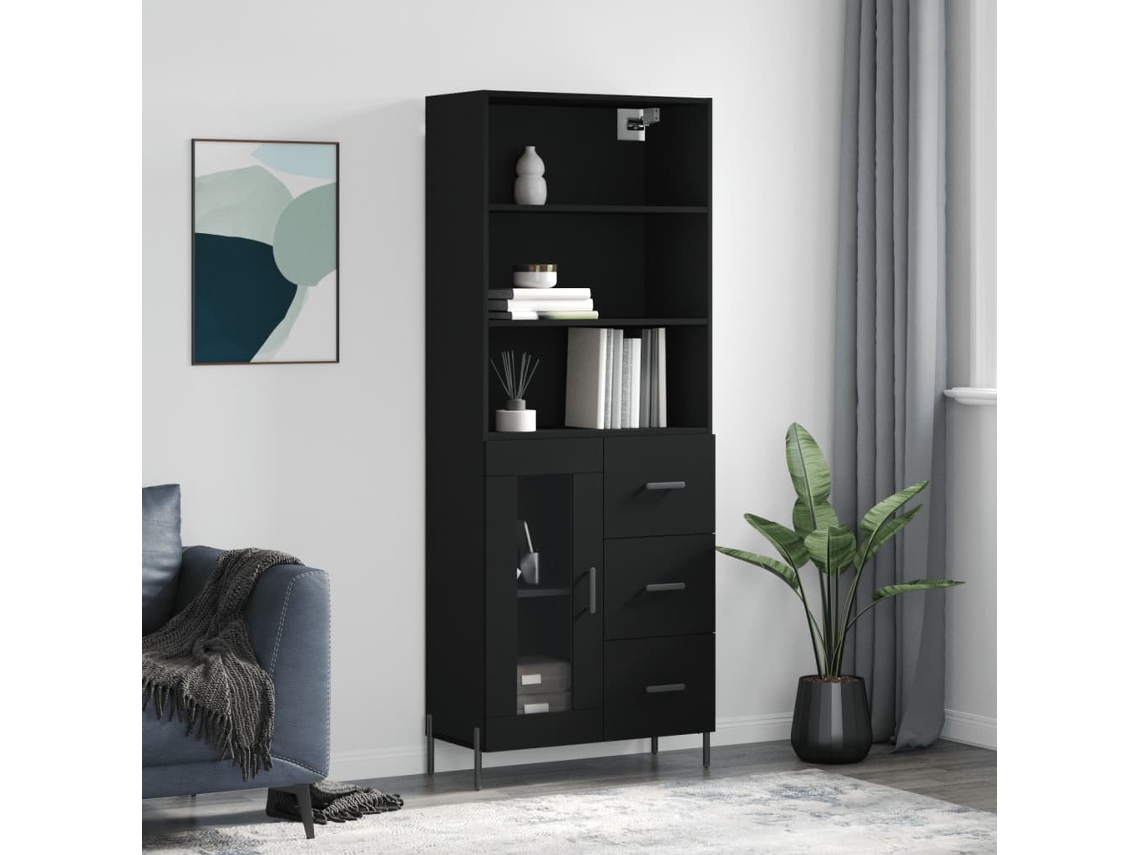 Aparador Alto | Mueble De Comedor | Buffet Alto Madera Contrachapada Negro 69,5x34x180 Cm Wsd20464