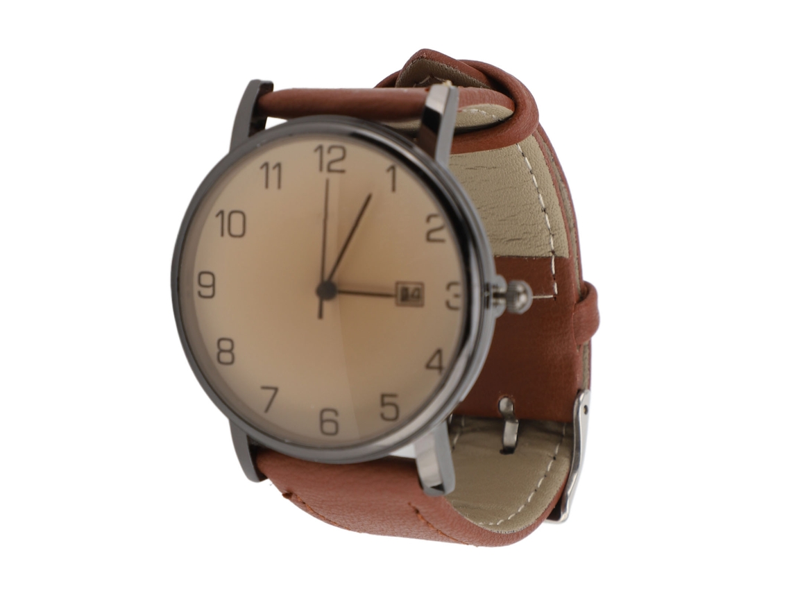 Reloj Analógico De Cuarzo Para Hombre Con Fecha, Correa De Piel Sintética Y Cristal Mineral Marrón.