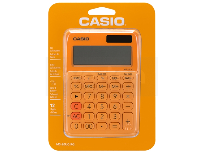 Calculadora Básica CASIO MS-20UC-RG Naranja (12 dígitos)